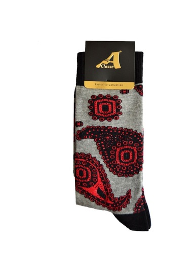 A Classe Şal Desenli Erkek Çorap Gri Melanj