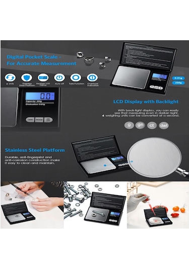 Hfambition Pocket Mini Dijital Terazi 0.1g Hassasiyetli 1000g Kapasite, Gümüş Altın Mücevher Mutfak Ölçüm, 7 Ölçüm Birimi, Mavi Işık Lcd Ekranı Diğer