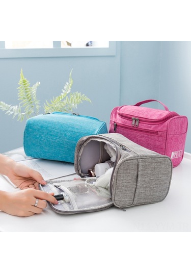 Geeksen Katı Kationik Oxford Kumaş Seyahat Çantası - Asma Kancalı, Büyük Kapasiteli, Makyaj & Tuvalet Malzemeleri Organizerı Pembe Gül Kırmızı