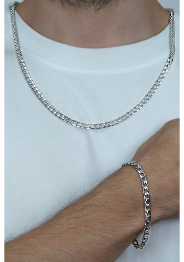 Gurmet Erkek Çelik Zincir Kolye Bileklik Seçenekli 4Mm Eck06T Beyaz