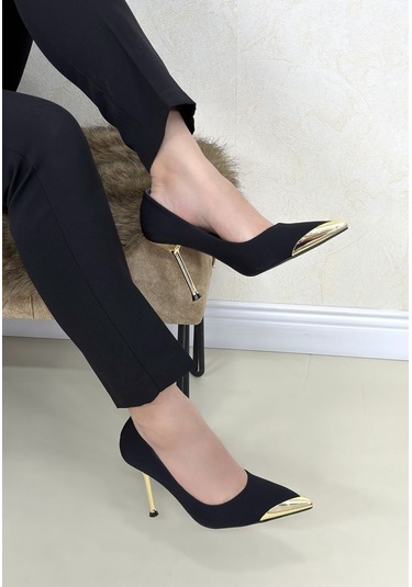Melonika Alis Siyah Saten Stiletto Ayakkabı Çok Renkli