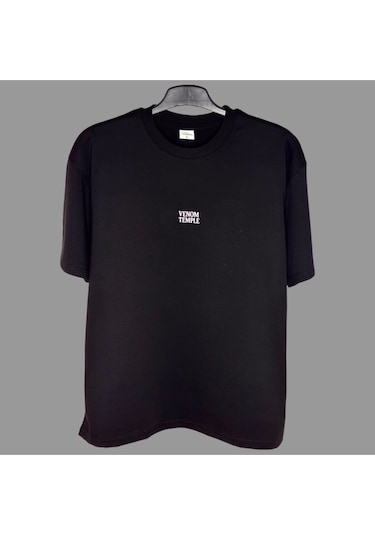 Dark Line Venom Temple Sırt Baskılı %100 Pamuk Unisex Siyah Oversize T-shirt Siyah