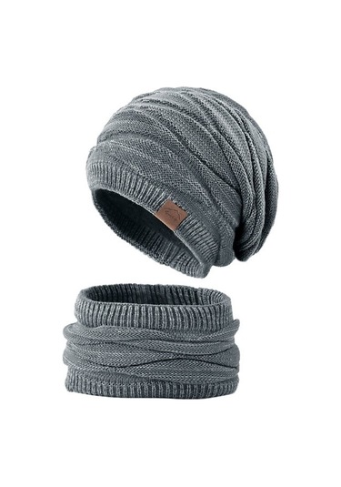 Kadınlar İçin Şık Ve Sıcak Kışlık Bere Şapka Atkı Seti, Soğuk Havalara Özel Kombin Gri
