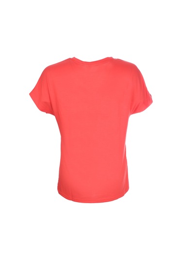 Ysatis Oversize Minimalist Kalp Desenli Kadın Bluz - Kısa Kol Mercan