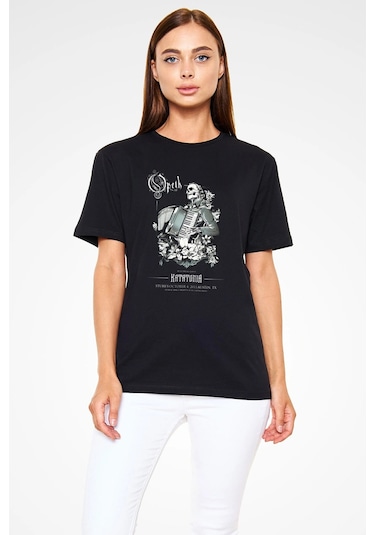 Adrift Opeth Baskılı Unisex Beyaz Tişört Siyah