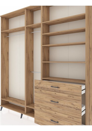 Arges Dolap 9 Raflı 3 Çekmeceli 3 Askılı 220x30x243 Çam-çam/çam Atlas Çam/atlas Çam