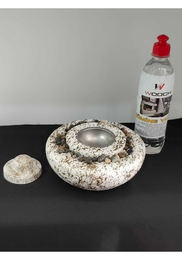 Dekoratif Masa Üstü Yuvarlak Ateş Çukuru Taş Şömine-500 Ml Yakıt Hediyeli - Altın Mermer