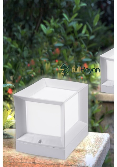 Kare Küp Bahçe Aydınlatma Armatürü Set Üstü Dekoratif Aplik Beyaz