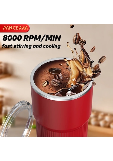 Elmpaly Pancerka Otomatik Karıştırmalı Manyetik Usb Şarjlı Kahve Termosu 316 Sus Beyaz