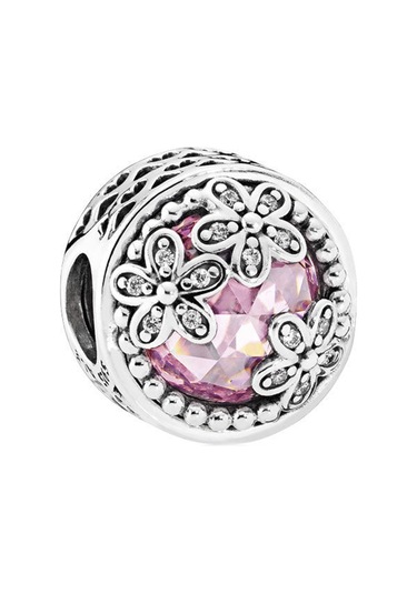 Nur Silver Pembe Taş Papatya Detay Gümüş Charm Nur-bl00970