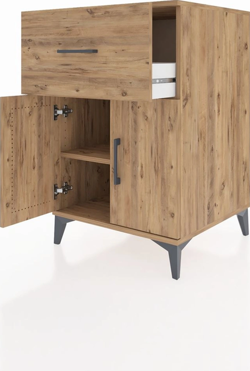 Kronos Komodin Tek Raflı Tek Çekmeceli 2 Kapaklı 60x59x96 Çam... Çam