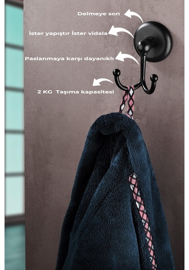 Yapışkanlı Bornoz Havlu Askılğı Çatallı Askılık Siyah S-112