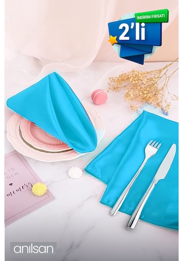 2 Li %100 Pamuk Kumaş Peçete Açık Mavi 50x50 Cm Mutfak Bezi Sofra Sunum Servis Peçetesi Açık Mavi