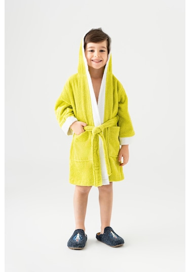 Soley Pueri %100 Pamuklu Unisex Çocuk Bornozu Yeşil