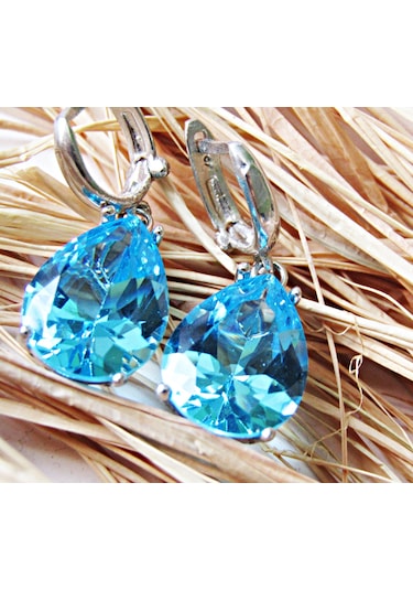 Lilahgümüştr Gümüş Aqua Damla Taşlı Kadın Küpe