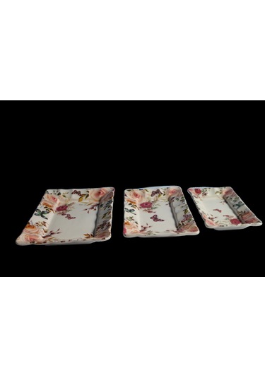 Dijital Baskılı 3'lü Dikdörtgen Kayık Tabak Çok Renkli