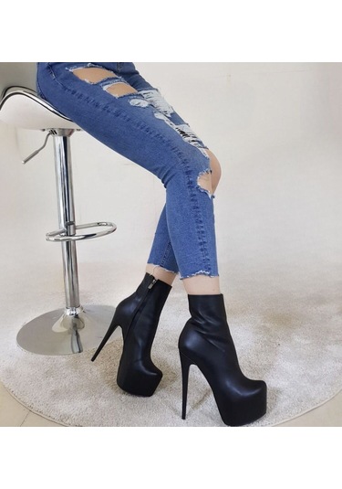 Prego Cilt Fermuarlı Tasarım Platform Kadın Bot SİYAH Siyah