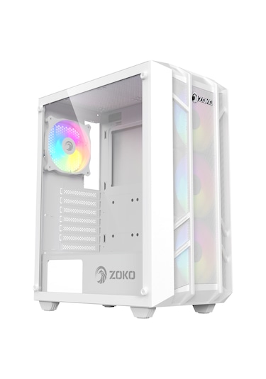 Zoko Hunter Beyaz 600w 4x12cm Argb Fan Mesh Panel Temperli Cam Kasa