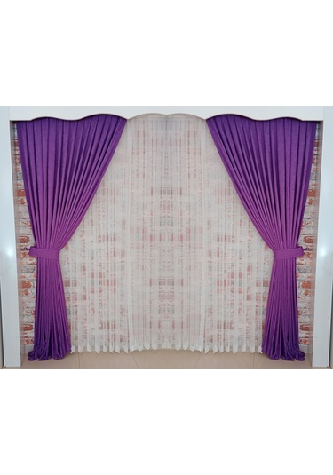 Lila Renk Fon Kadife Perde Çift Kanat 1/3 Sık Pileli Dikim V-36 Koyu Lila
