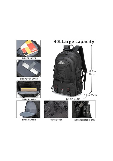 Seyahat Sırt Çantası Açık Hava Yürüyüşü Su Geçirmez Hafif, Erkek Siyah