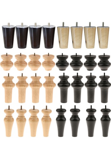 Suntek Magideal 4 Adet Koni Şekli Okaliptüs Masif Ahşap Mobilya 10 CM Siyah