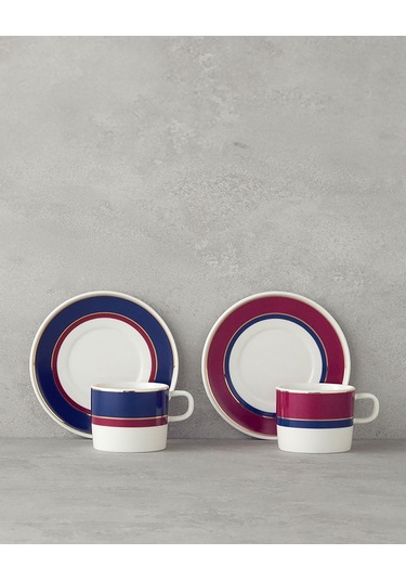Carny Bone Porselen Fincan Takım 4 Parça 2 Kişilik Fuşya-lacivert Fuşya-lacivert