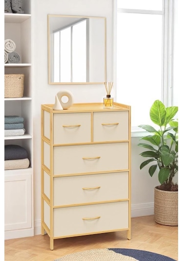 Digithome Bambu 5 Çekmeceli Dolap Organizer Çok Amaçlı Düzenleyici Şifonyer Db-0013
