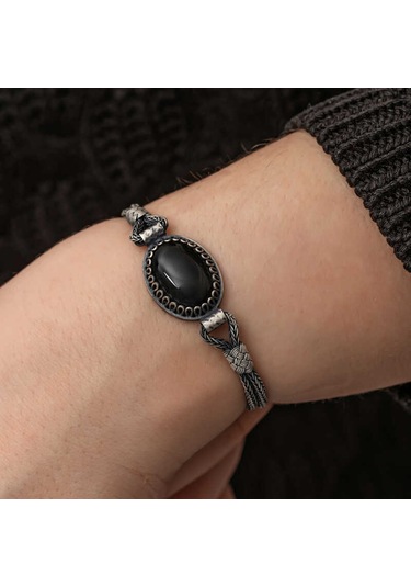 Gümüş Oniks Taşlı Kazaziye Bileklik Gümüş