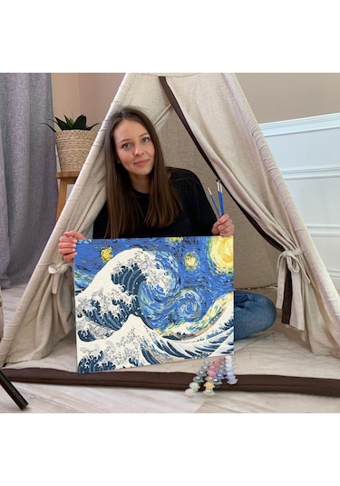 Sayılarla Boyama Seti 40 X 50 Cm Tuval Şasesine Gerili Geceler D