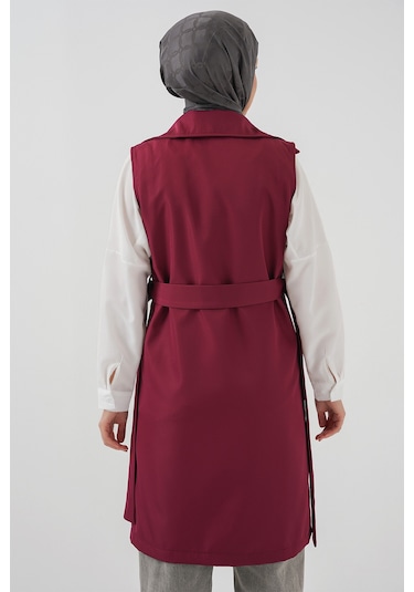 5911 Kruvaze Yaka Trençkot Yelek - Bordo Bordo