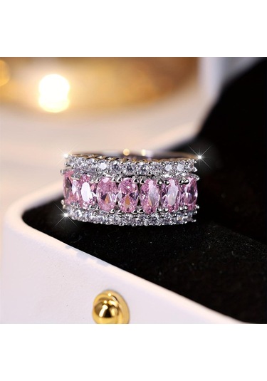 Sarı Parlak Pembe Kristal Taş Zirkon Alyans Kadınlar İçin Moda Düğün Parti Takı Hediye 6 Sarı