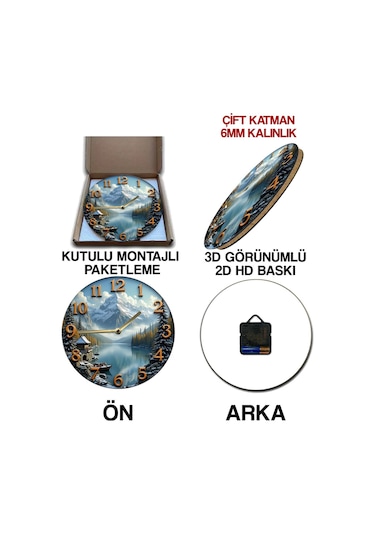 Sessiz Yuvarlak Ahşap Duvar Saati, Kuvars Hareketli 3d Görünümlü 2d Saat Sdw080 Renkli