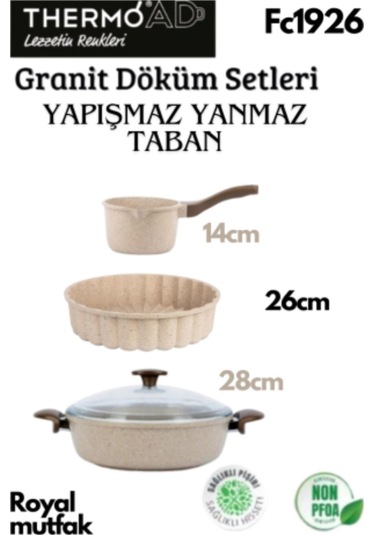 Thermoad 3'lü Vizon Set (Sosluk&Sütlük-Tart Kalıbı-28 CM Karnıyarık Tenceresi)