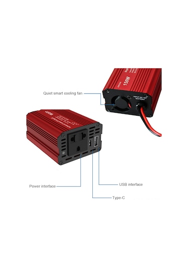 Ximistore9 150w Araç İnvertörü: 12v'dan 220v Ac'ye Hızlı Şarj Usb+type-c Portlu, Seyahat Ve Acil Durumlar İçin