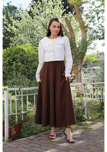 Beli Lastikli Süper Kloş Etek Kahverengi