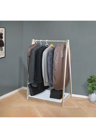 Dzgn Home Raflı Konfeksiyon Elbise Askılık, Ahşap Ayaklı Askıl... Ahşap