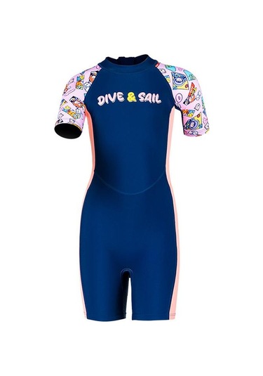 Dıve & Saıl Çocuk Kısa Kollu Güneş Koruyucu Çabuk Kuruyan Mayo Açık Plaj Şnorkel Bodysuit Lacivert