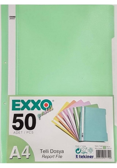 Exxo Pastel Telli Dosya 50'li Paket Nane Yeşili