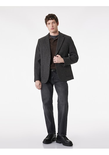 Koton Uzun Kollu Cepli Mono Yaka Kaşe Blazer Ceket Antrasit 6sam50004hw