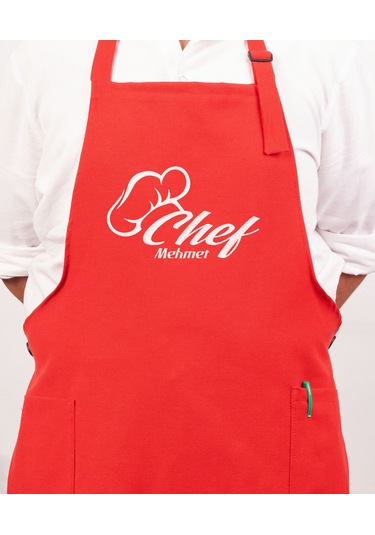 Mutfak Önlüğü Kişiye Ve İsme Özel Nakışlı Mutfak Önlüğü Şef 1 Farklı Renkler Kırmızı
