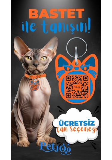 Petjoo 1.Bastet Mavi-Turuncu Qr'lı Kedi Künyesi