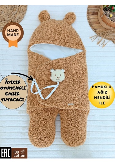 Bebek Dış Kundak Battaniyesi Pelüş Ayaklı Welsoft Uyku Tulumu Kışlık Mont Yenidoğan 0-12 Ay Sütlü Kahve