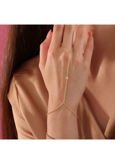 925 Ayar Gümüş Zirkon Tek Taşlı Doç Zincirli Şahmeran Altın