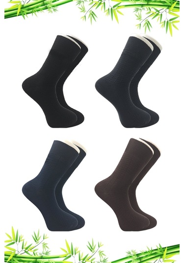 Bambu Erkek Soket Uzun Asorti Çorap Dikişsiz 4'lü Premium Kutulu Çok Renkli