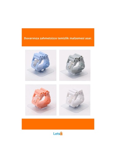 Duvara Monte Dayanıklı Plastik Mop Paspas Tutucu 4 Adet Çok Renkli