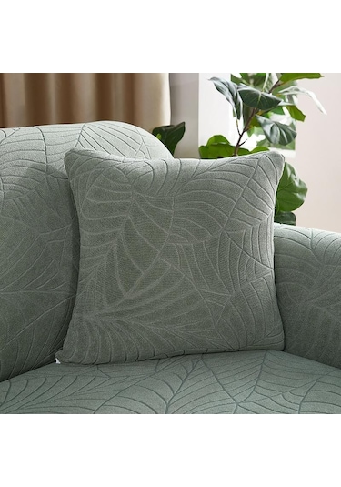 Bej 45x45 Cm Su Geçirmez Yaprak Jakarlı Dekoratif Kare Atmak Yastık Örtüsü Yumuşak Minder Örtüsü Çekyat Sandalye Kapak Süslemeleri