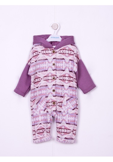 Aydodo Lila Etnik Desen Kapşonlu Bebe Tulum Lila