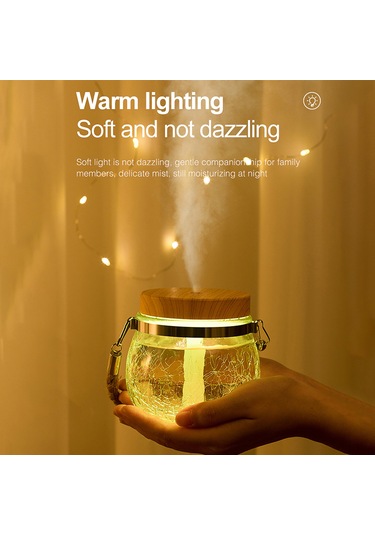 Leezsing Ev Masaüstü Buz Çiçekli Cam Usb Nemlendirici, 7 Renkli Led Işık, Sessiz Nano Sprey Teknolojisi, 400ml Kapasite