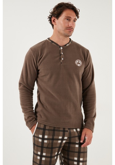 Buratti Ekose Regular Fit Bisiklet Yaka Kışlık Polar Erkek Pijama Takımı 609610013W4 Camel