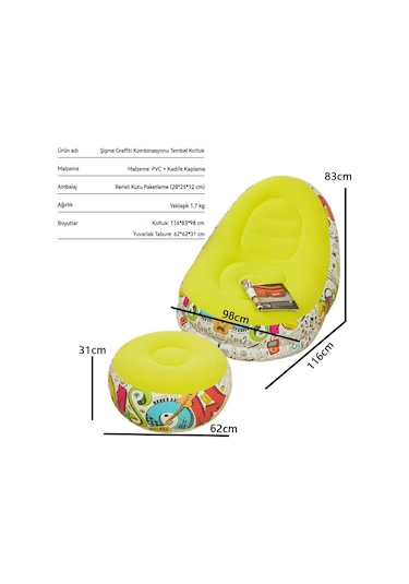 Snapbuy Şişme Koltuk, Ayak Dayamalı, İç Dış Mekan Kullanımına Uygun, Kadife Kaplamalı Berjer 2'li Set Yeşil